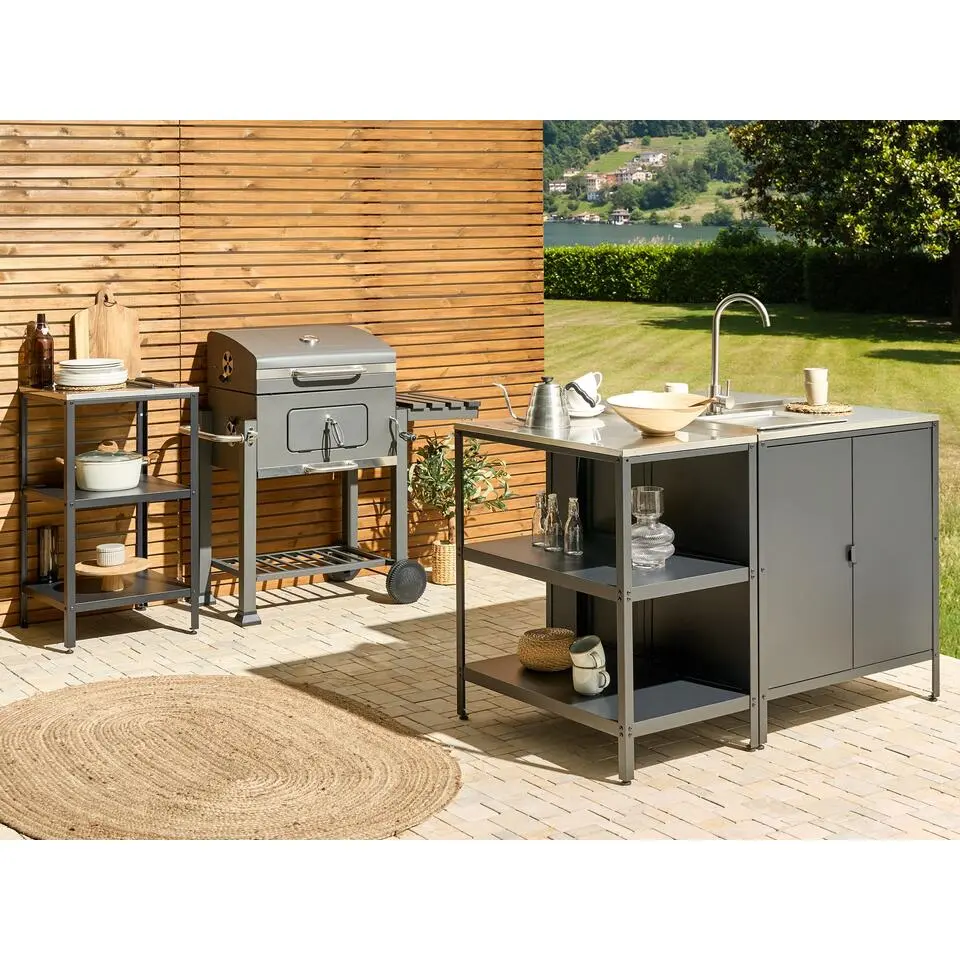 VILAMA - Buitenkeuken eiland - Zwart - 80x50x92 cm - Staal