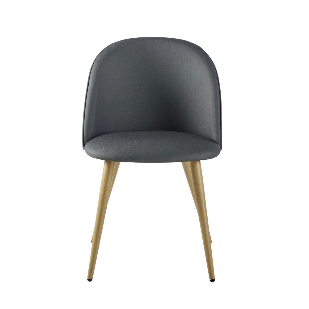 Mauricette - Chaise vintage gris foncé et métal imitation chêne