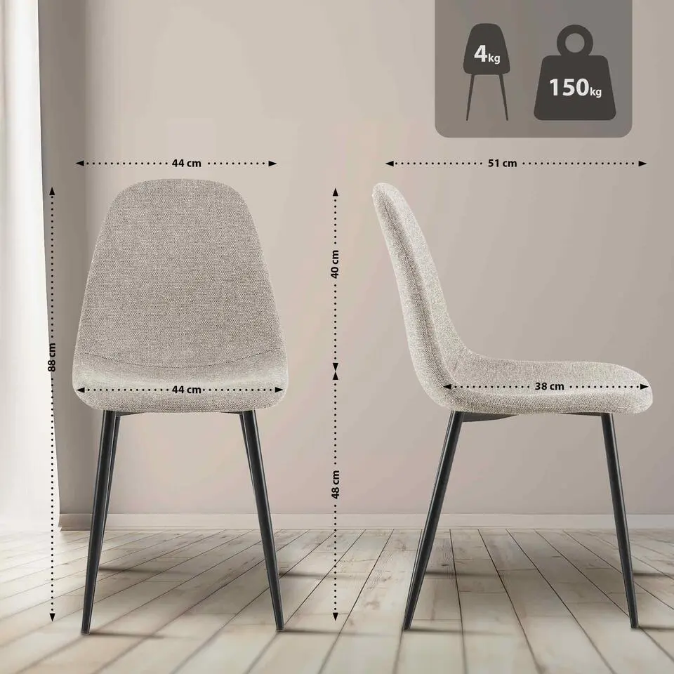 CLP Set van 4 Eetkamerstoel Napier zwart Frame - Stof - creme