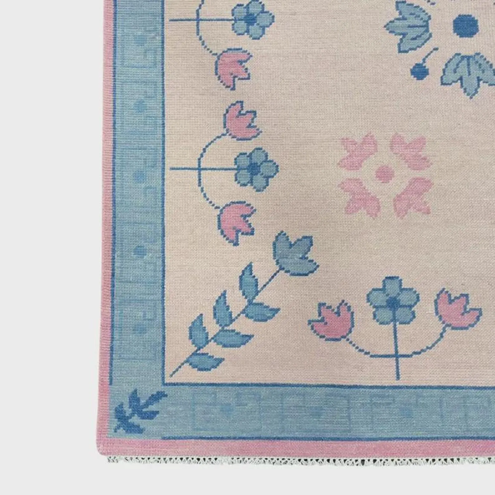 Handmade Floral Tufted Wool Rug - Pastel Blue Pink Aesthetic Area Carpet Modern Boho Living Room,Pastel Nursery & Bedroom Decor Custom Sizes