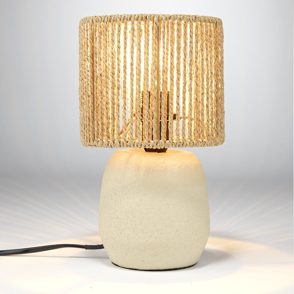 Lampe à poser ciment abat jour corde tressée beige et marron Ø14xH22cm