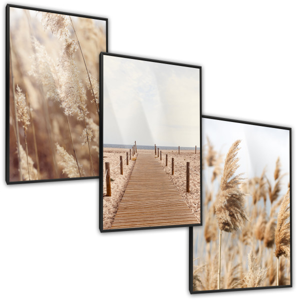 ZESTAW 3X Plakat Trawa Pampasowa W Stylu Boho 30x40cm