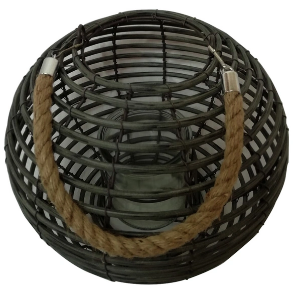 Windlicht, Grau, Kunststoff/Rattan, BxH: 30 x 23 cm