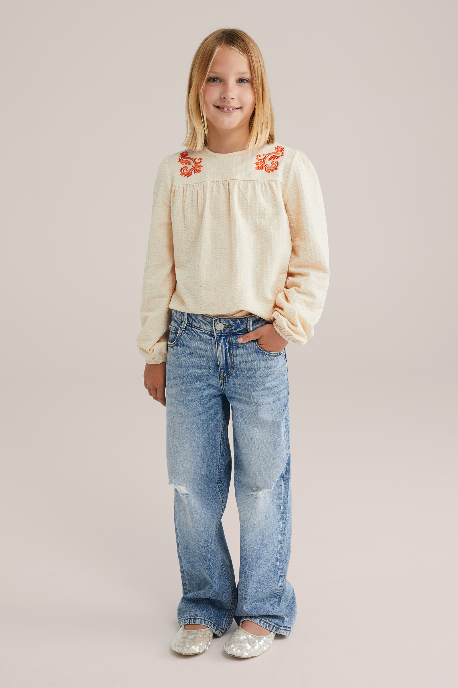 Meisjes Seersucker blouse met embroidery