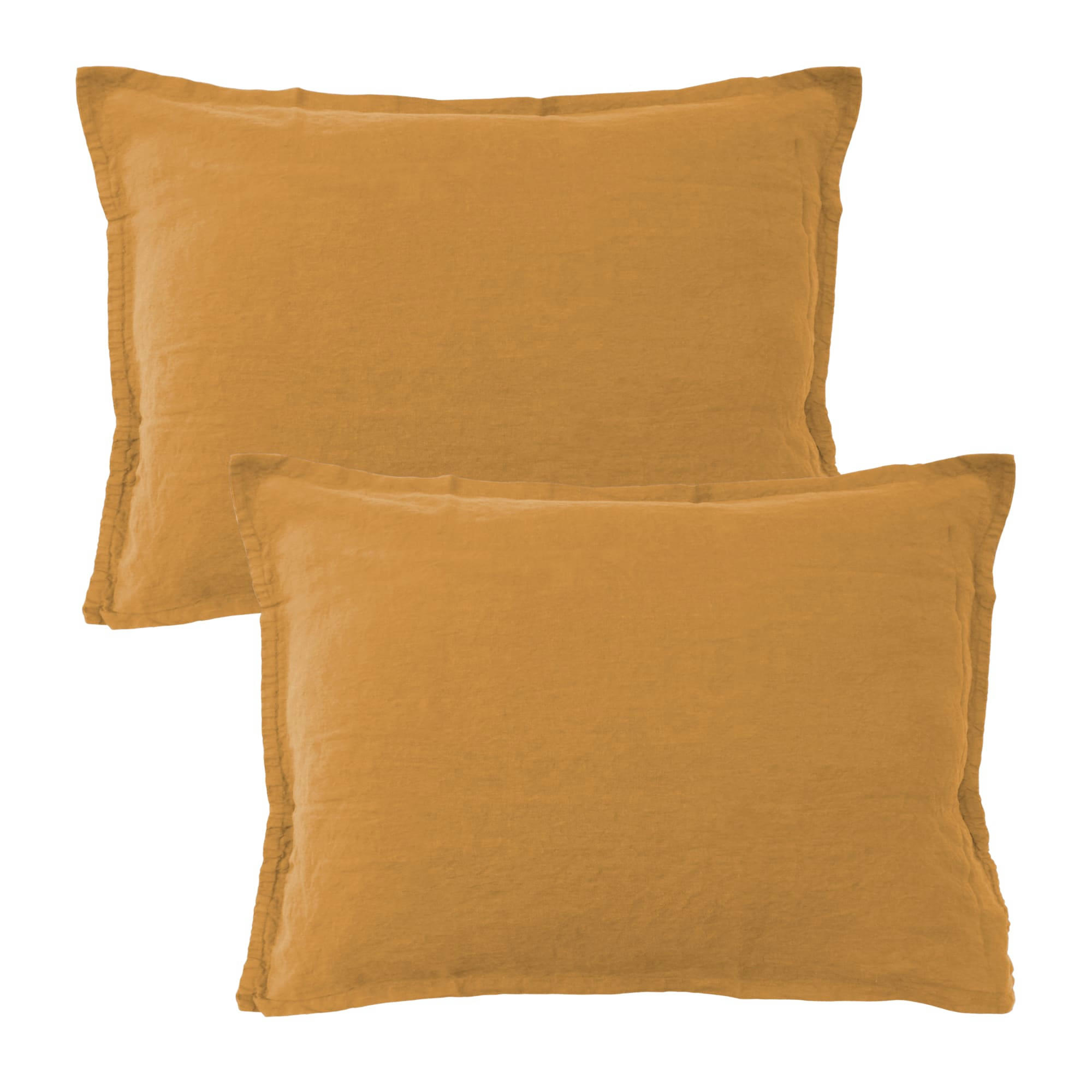 LIN LAVE - Set de 2 taies d’oreiller unies en lin lavé Caramel 65x65cm