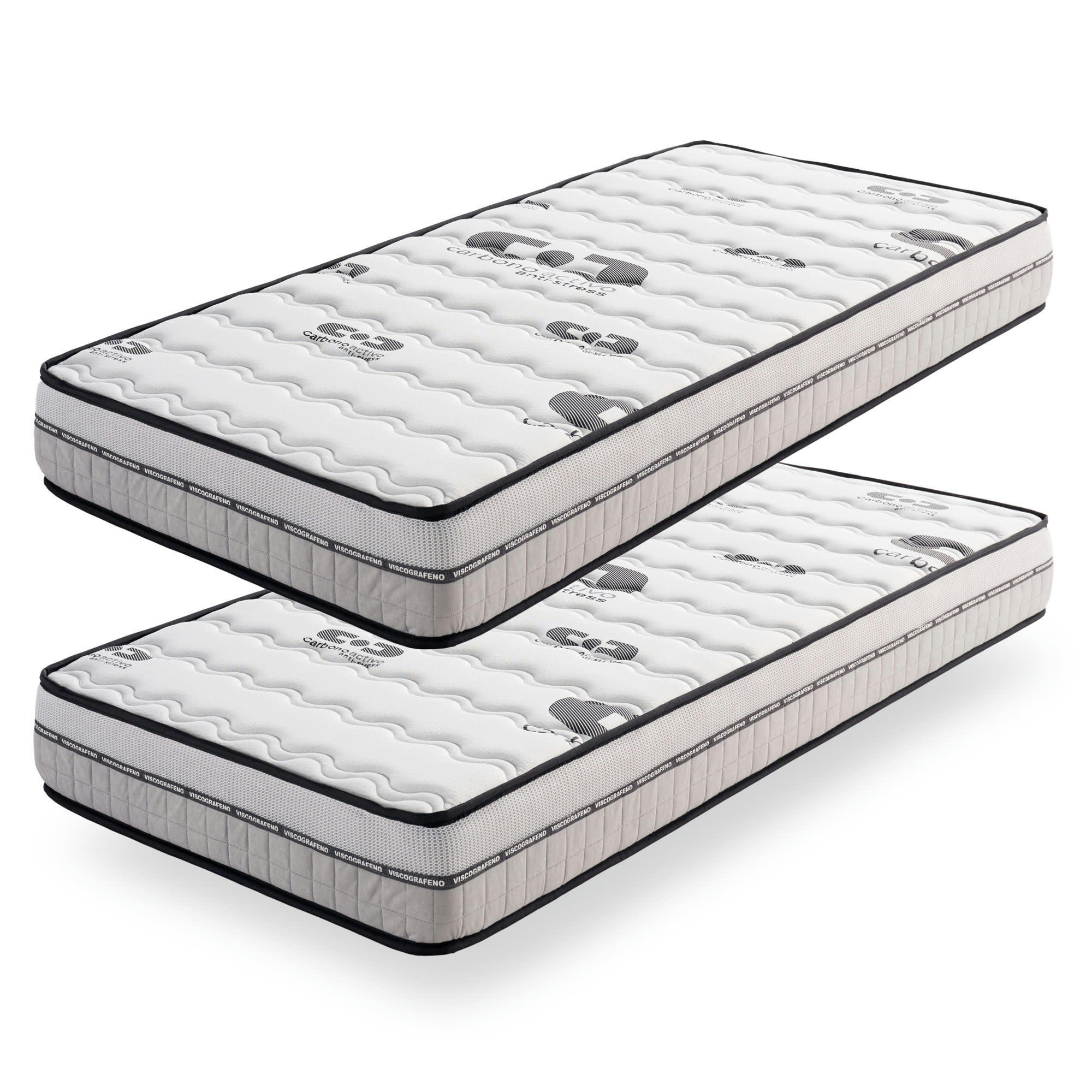 PACK 2 VISCO CARBONE 30 - Pack de 2 matelas 90x200 cm - Blue Latex - Mousse HR - 30 cm