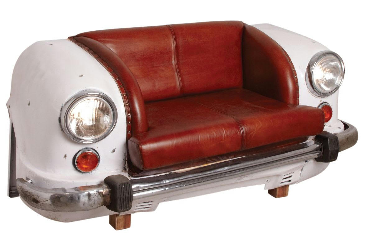 - Canapé voiture en cuir de buffle et métal blanc