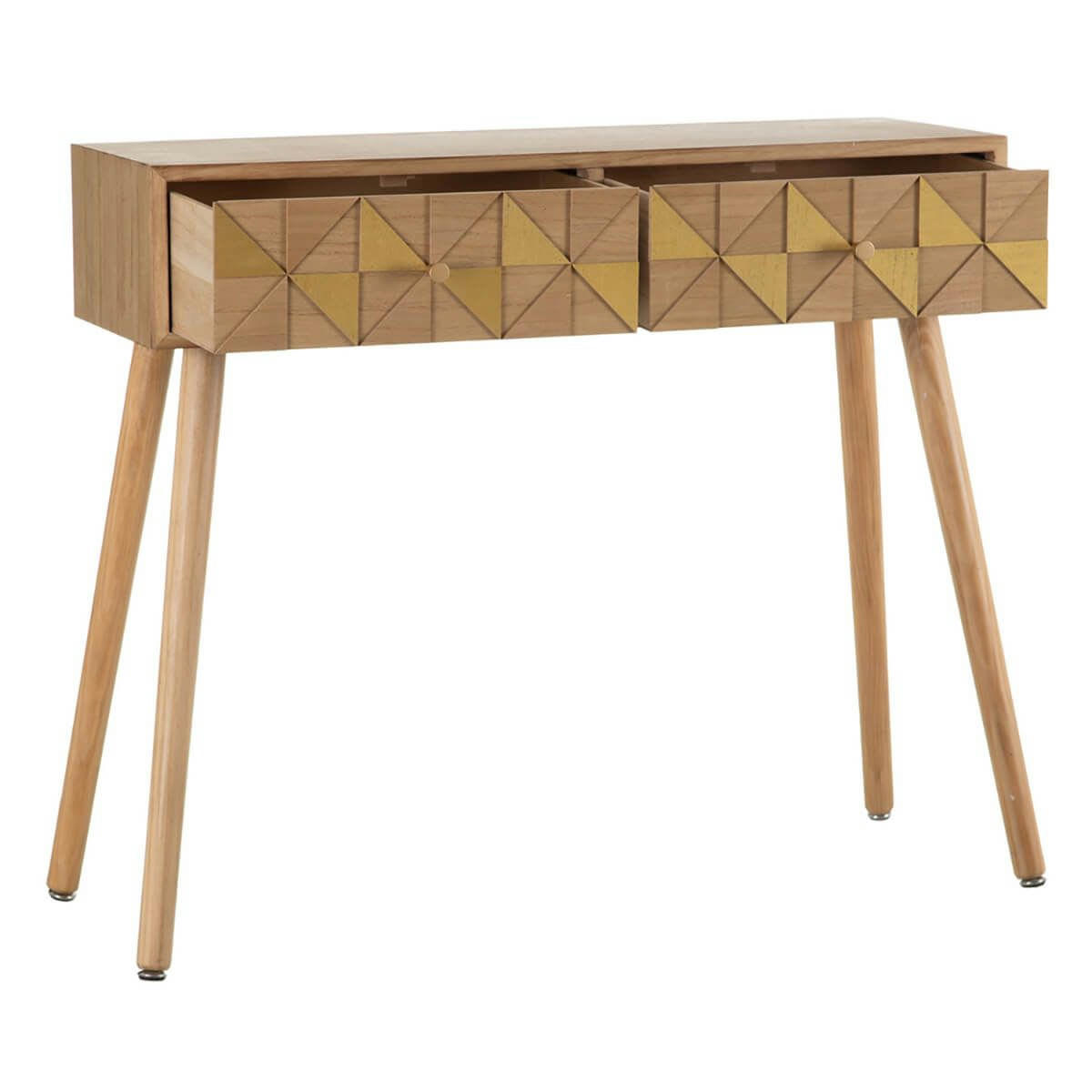 OLIVIA - Console  2 tiroirs bois naturel et teinté or