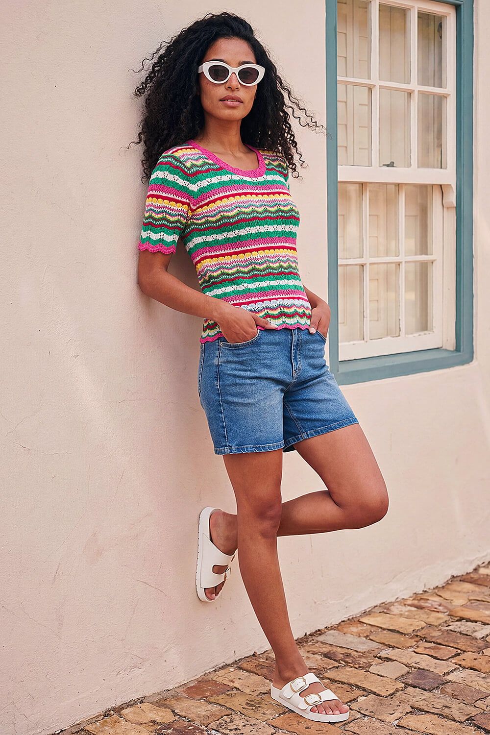 Roman Wave Print Knitted Cotton Top