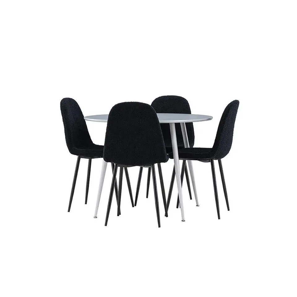 Hioshop Plaza eethoek tafel &Oslash;100cm en 4 teddy stoelen grijs