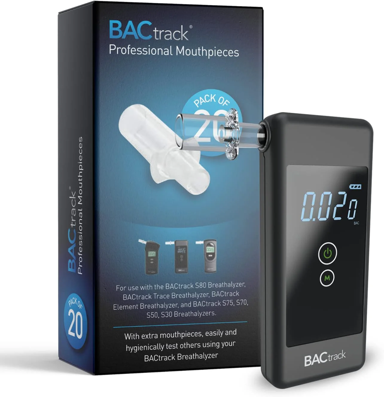 Professional Breathalyzer + 20 Breathalyzer Mouthpieces Bundle