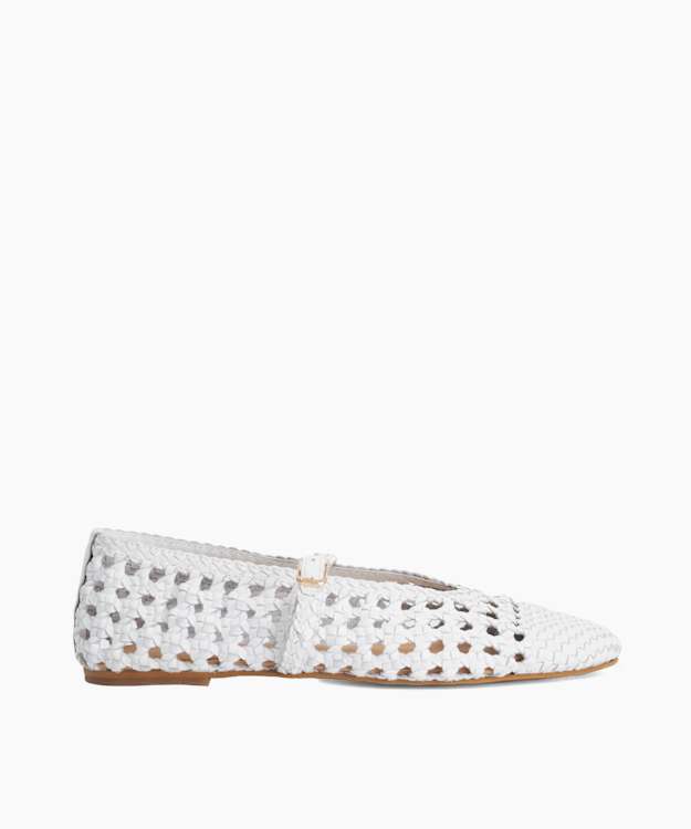 Hazella White - Woven Leather Mary Jane Flat Shoes