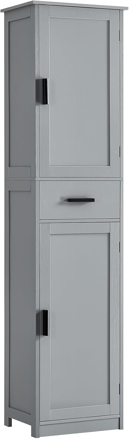 usikey 67“ Tall Bathroom Cabinet, Storage Cabinet with 4 Shelves & 2 Doors, Narrow Storage Cabinet for Bathroom, Living Room, Home Office, Greige UNSNG040G
