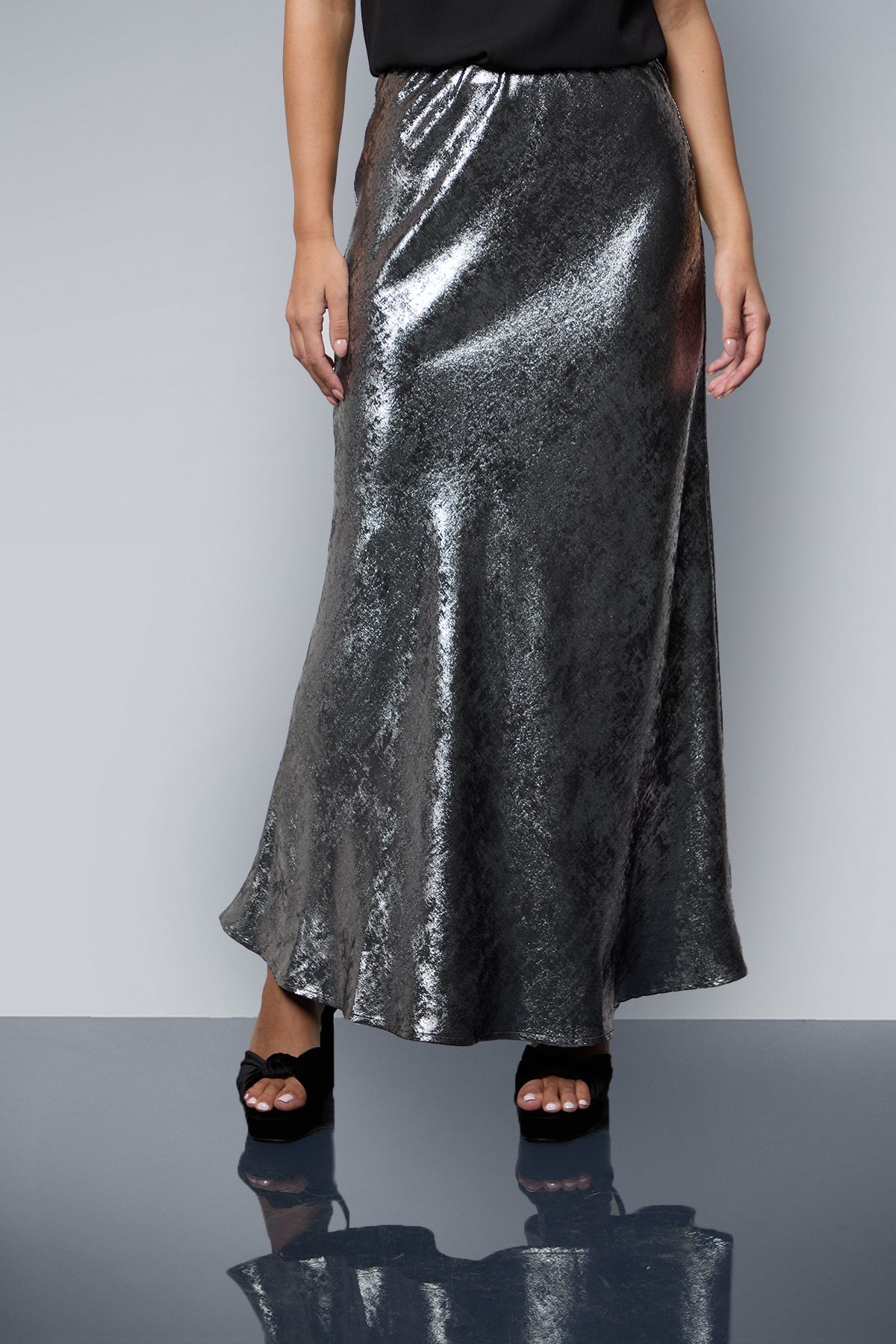 Oasis Metallic Satin Slip Skirt
