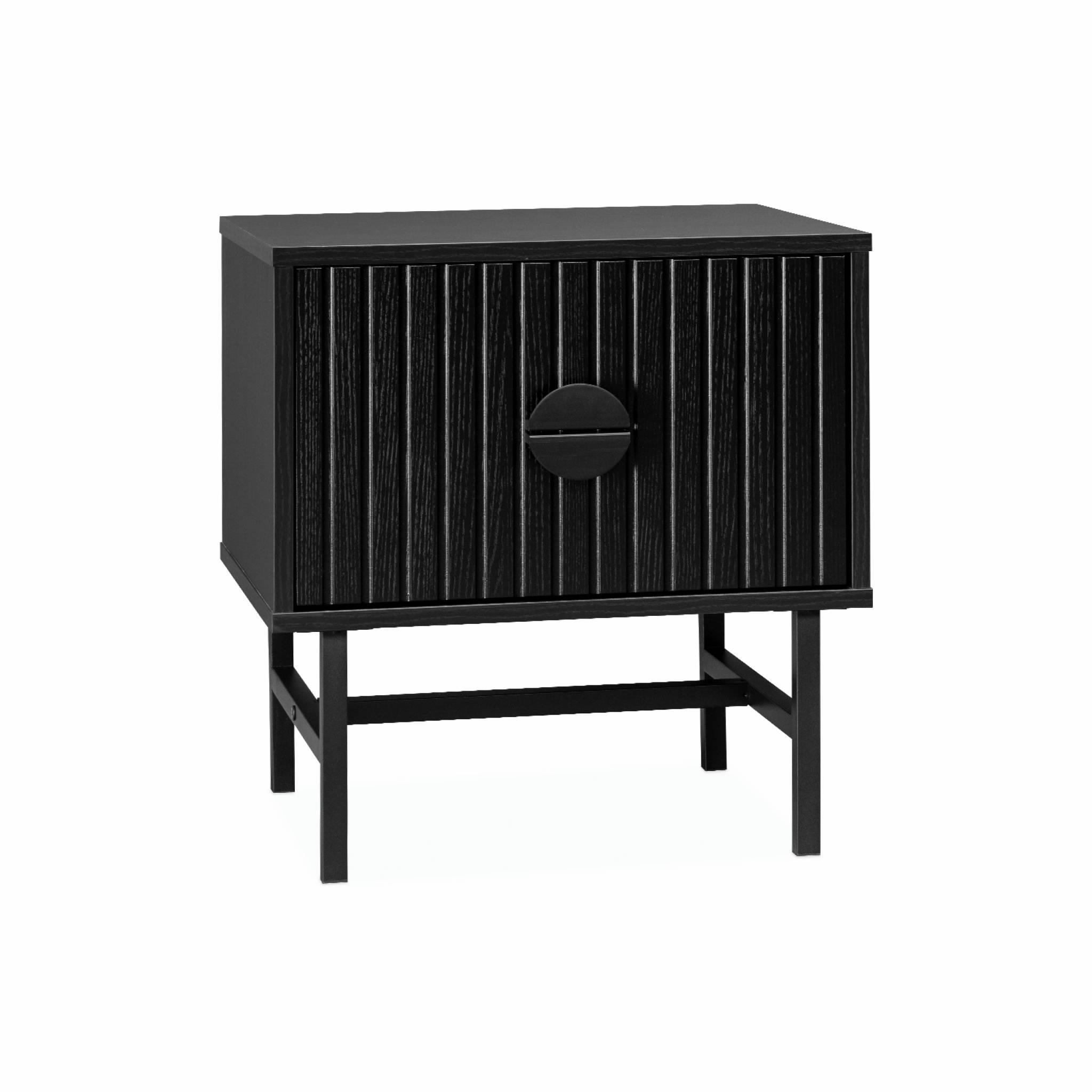 BAZALT - Table de chevet effet bois rainuré noir