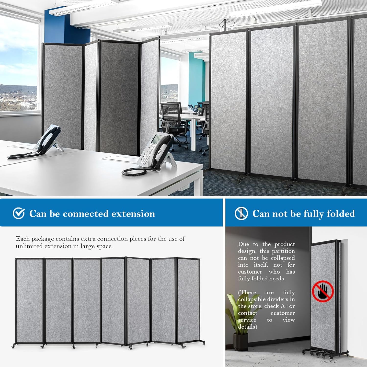 Room Partition,Office Divider,Portable Commercial Screen Dividers,Privacy Partition Separator,Classroom School Dividers,12'7L* 6'7H,6 Panel,Light Grey