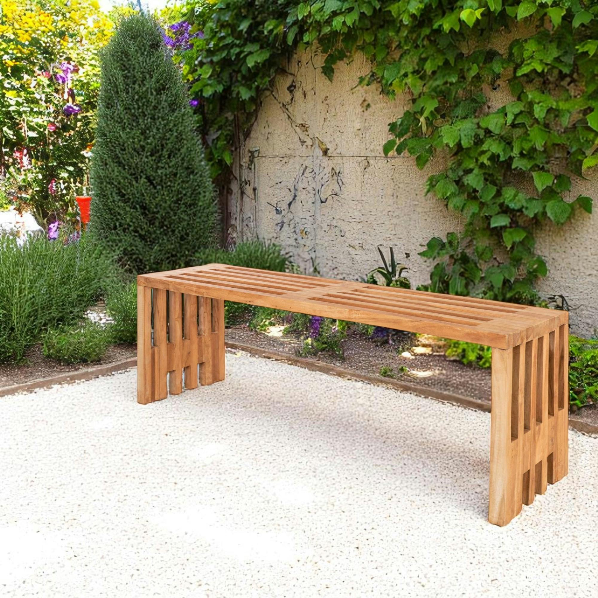 Banc de jardin en bois de teck sans dossier 140 cm MENDOZA