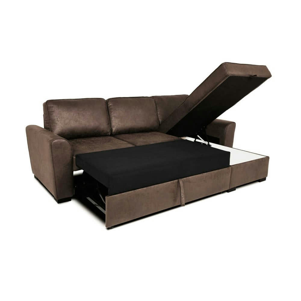 Montréal - Canapé d'angle convertible 3/4 places en suédine marron