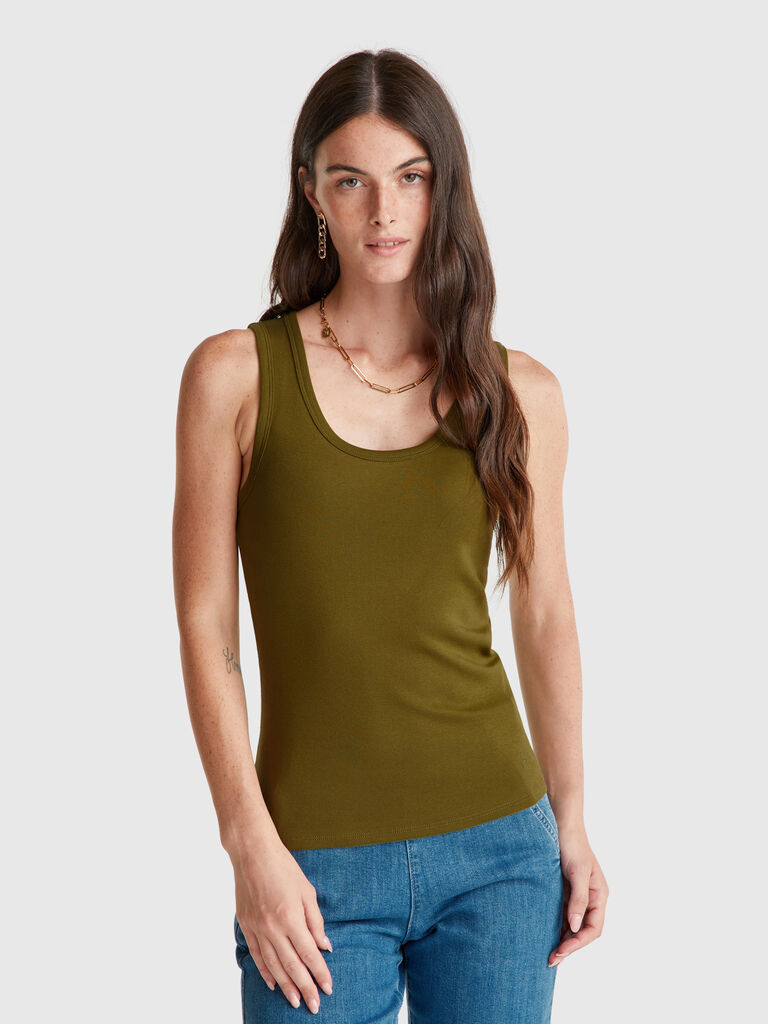 Green tank top in pure cotton