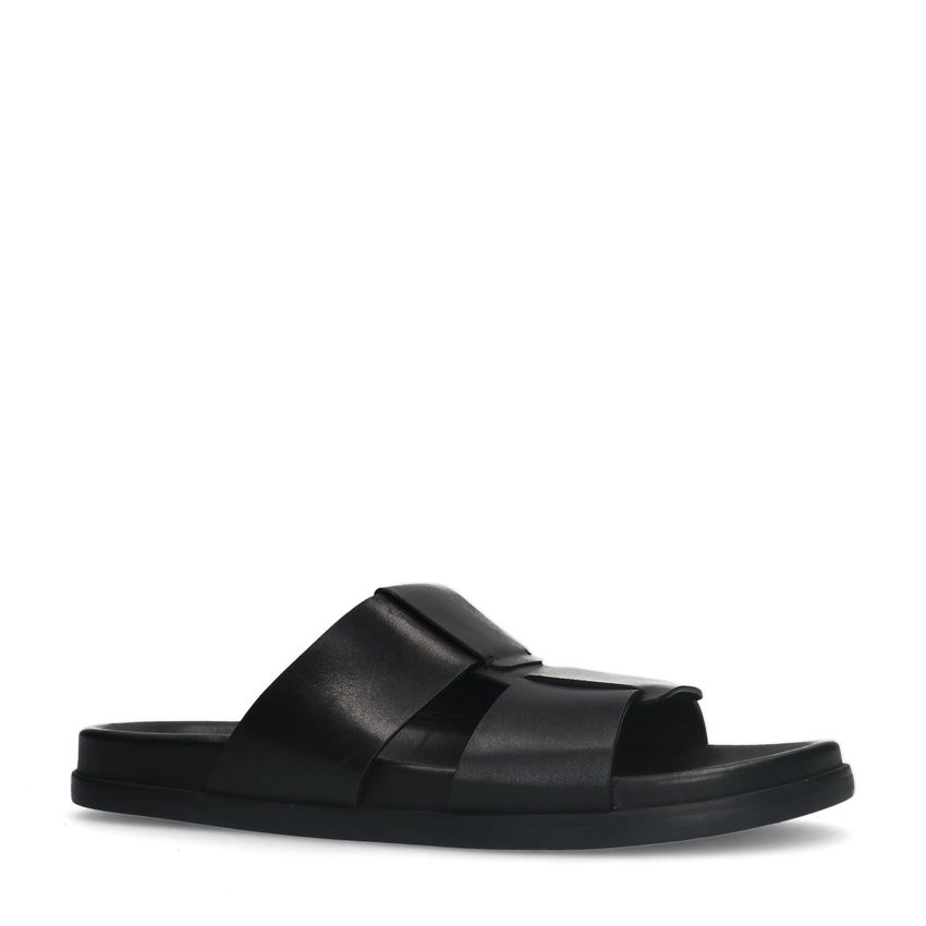 Manfield Zwarte leren slippers