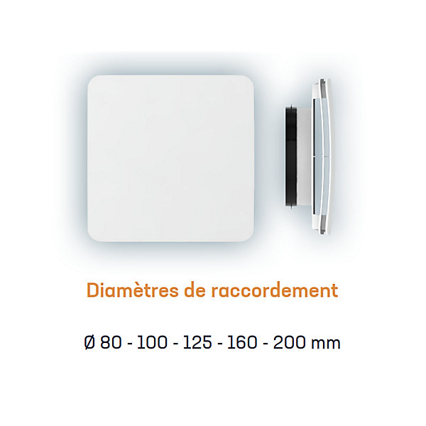 Bouche VMC design carrée coloris blanc AUREA (sans manchette) - Diamètre (mm) 80
