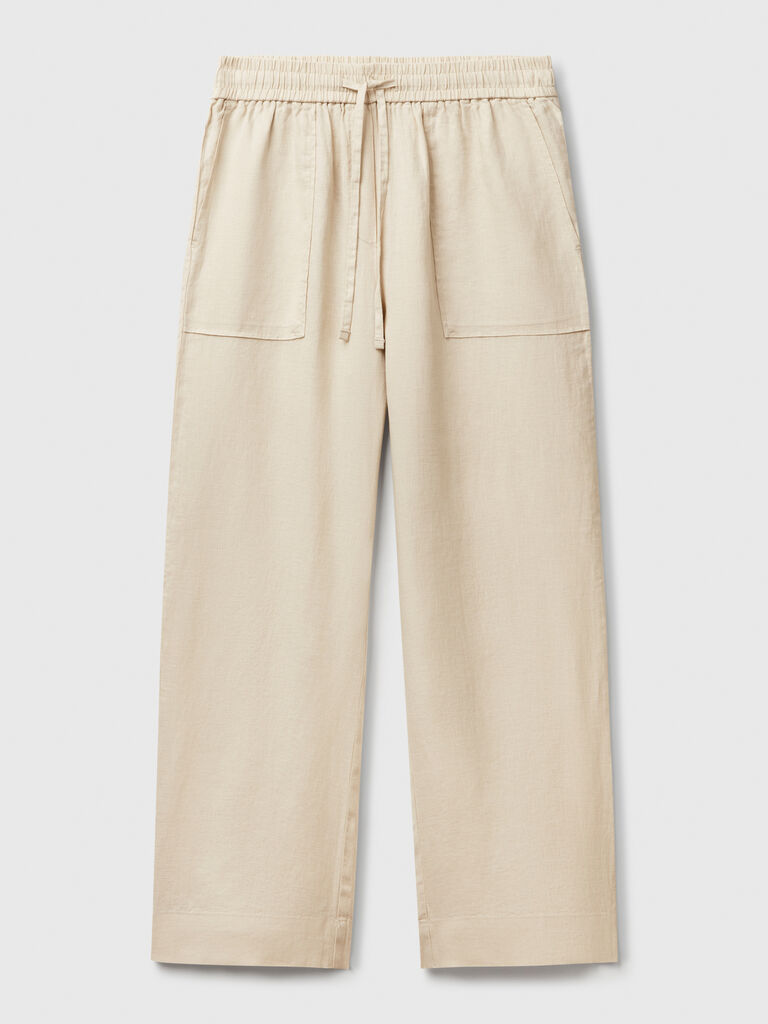 Trousers in pure linen with elastic