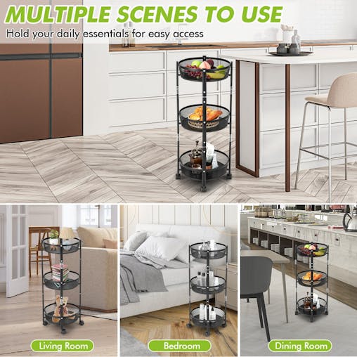 NNECW 3-Tier Folding Kitchen Trolley Cart with Baskets