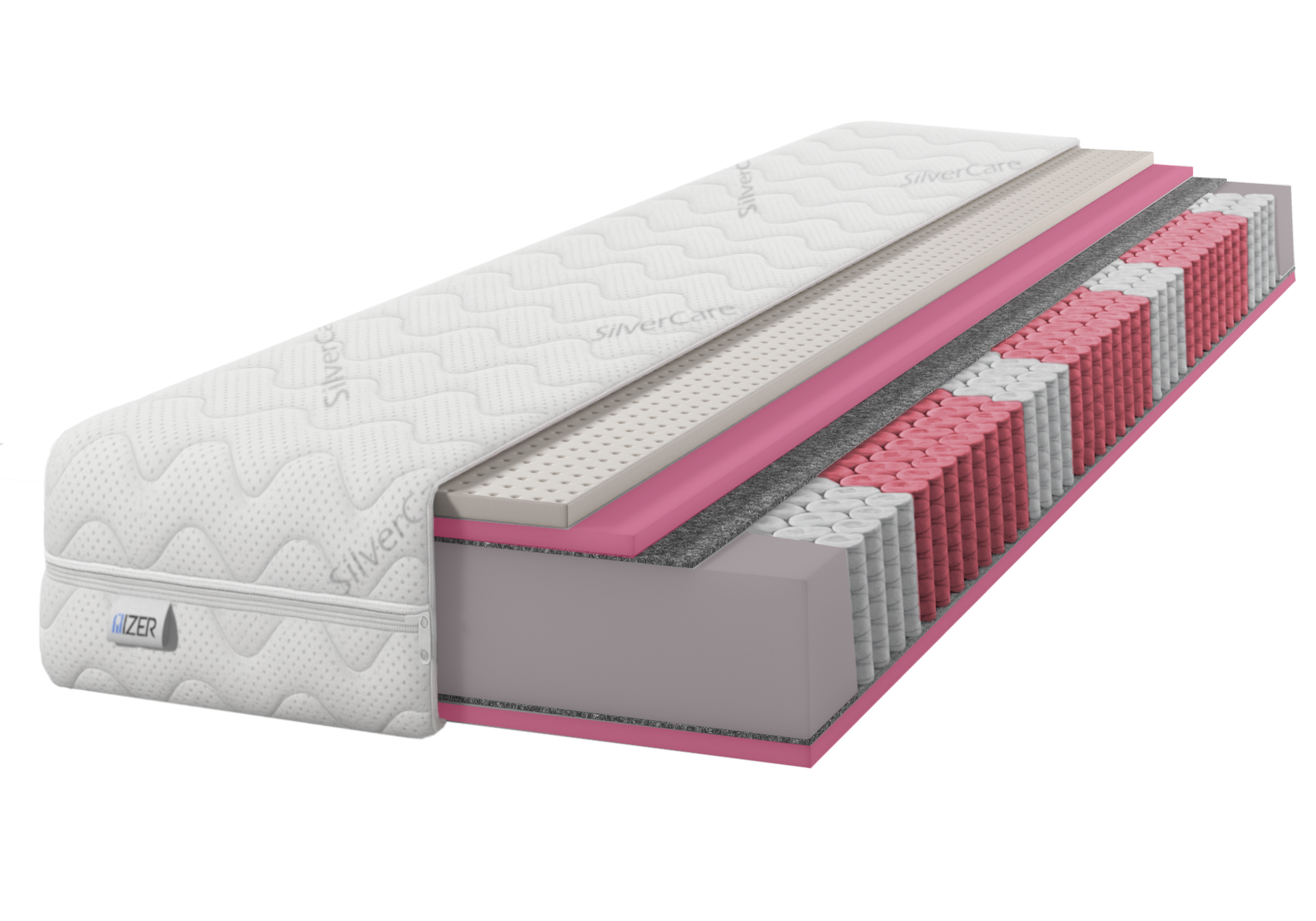 Materac 70x200 sprężynowy Multipocket Lateks HR35 SilverCare H2 22cm