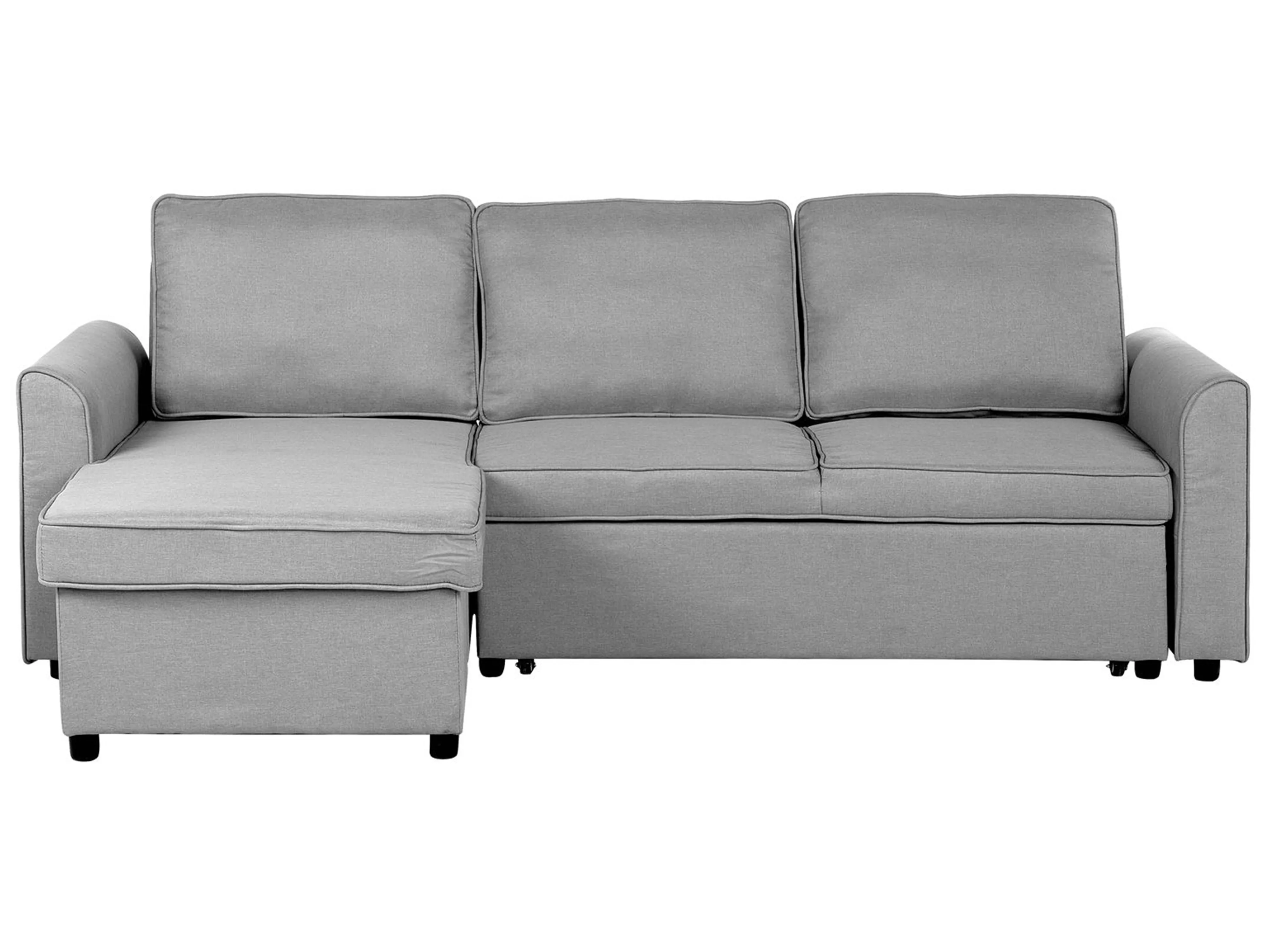 Corner Sofa Bed 3 Seater NESNA Fabric Light Grey with Storage Left Hand