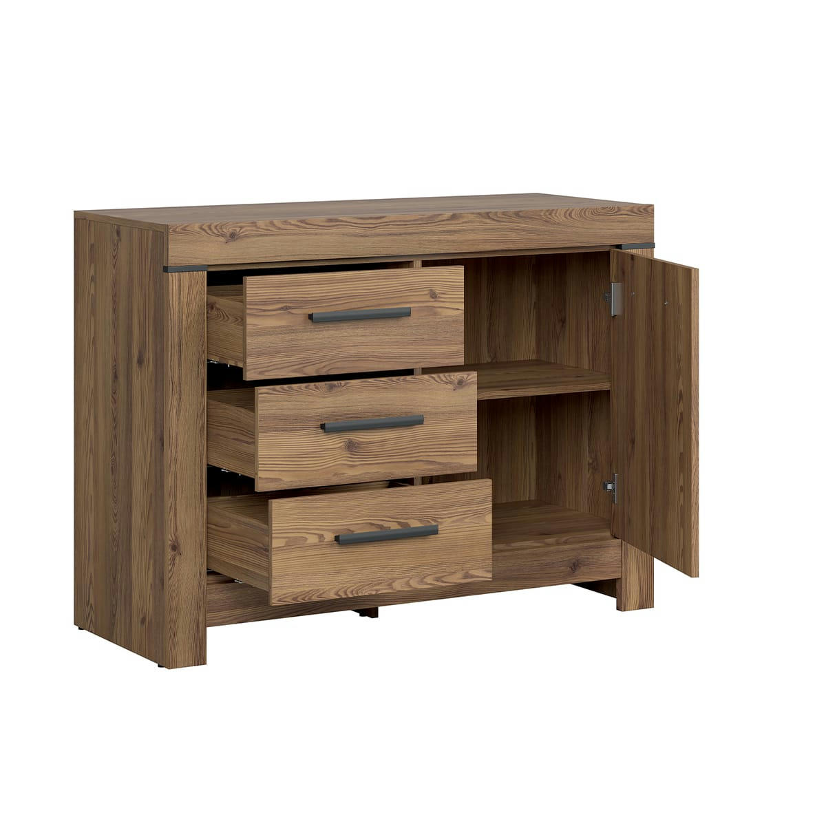 - Buffet 1 porte 3 tiroirs panneaux agglomérés naturel