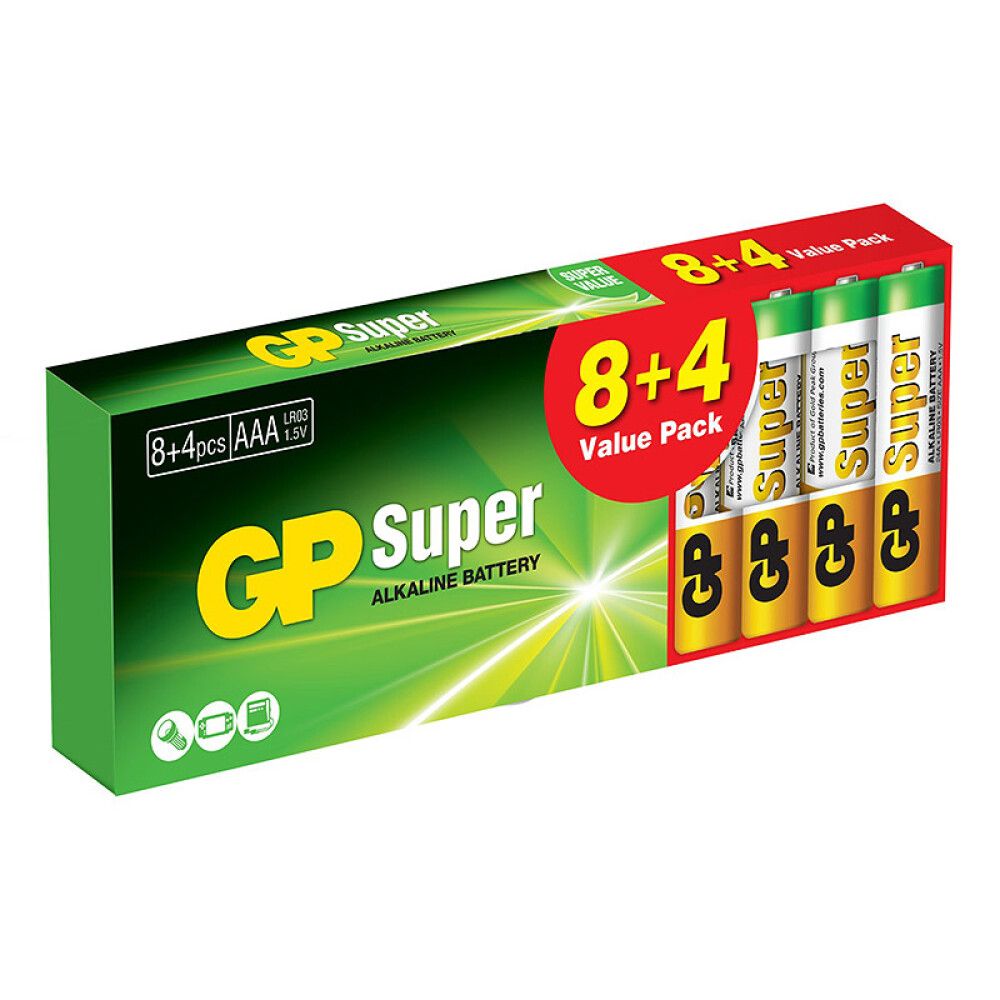BATTERI GP BATTERIES SUPER ALKALINE AAA/LR3 12STK