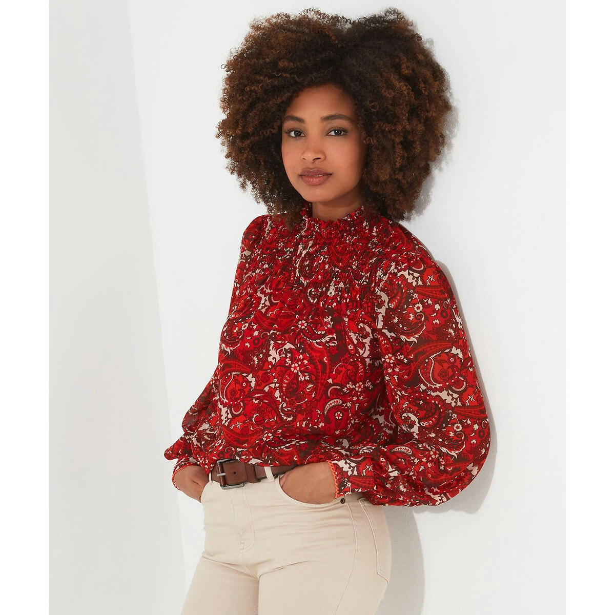 Blouse imprimée à manches longues col montant