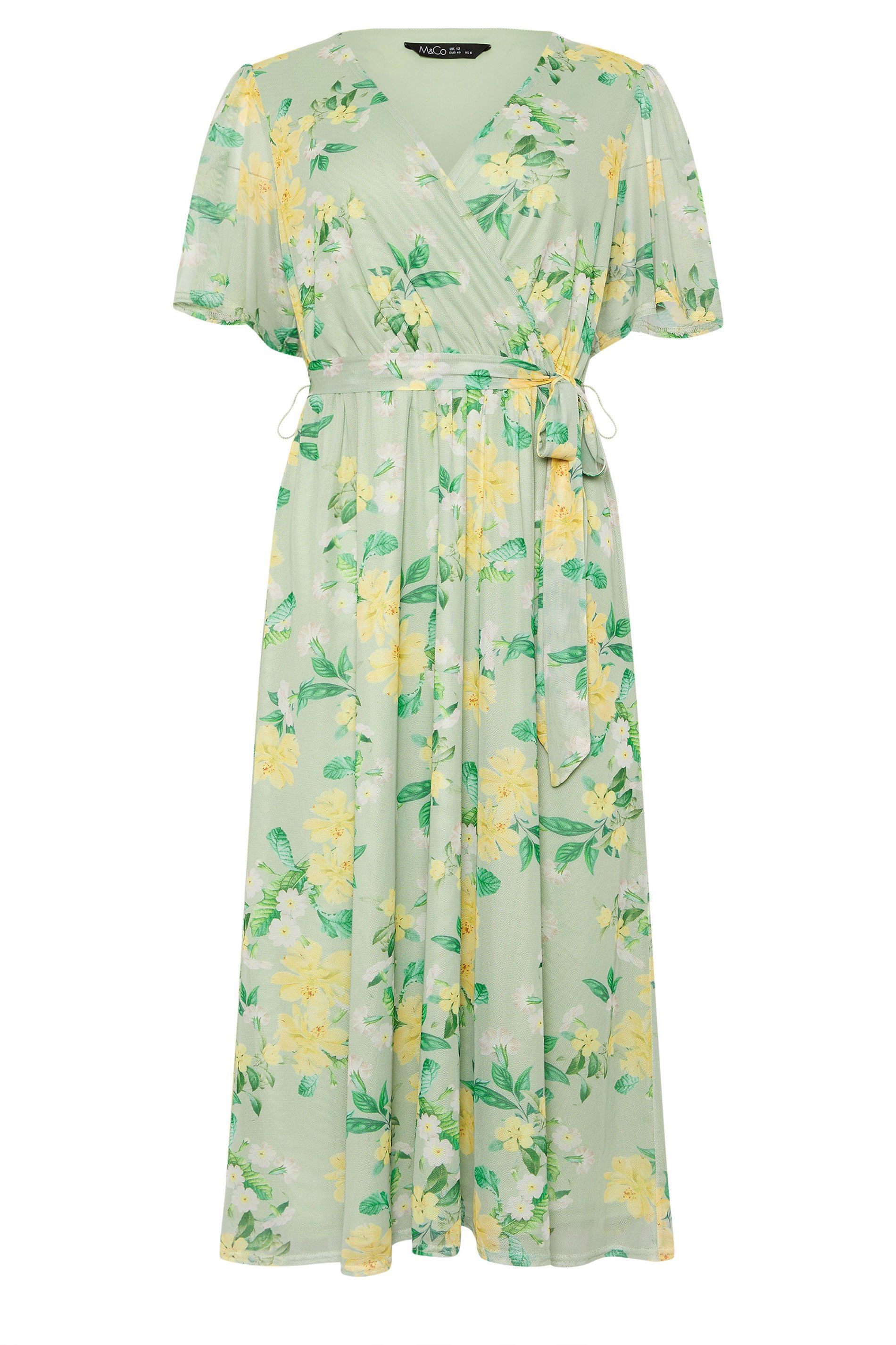 M&Co Petite Printed Mesh Wrap Dress