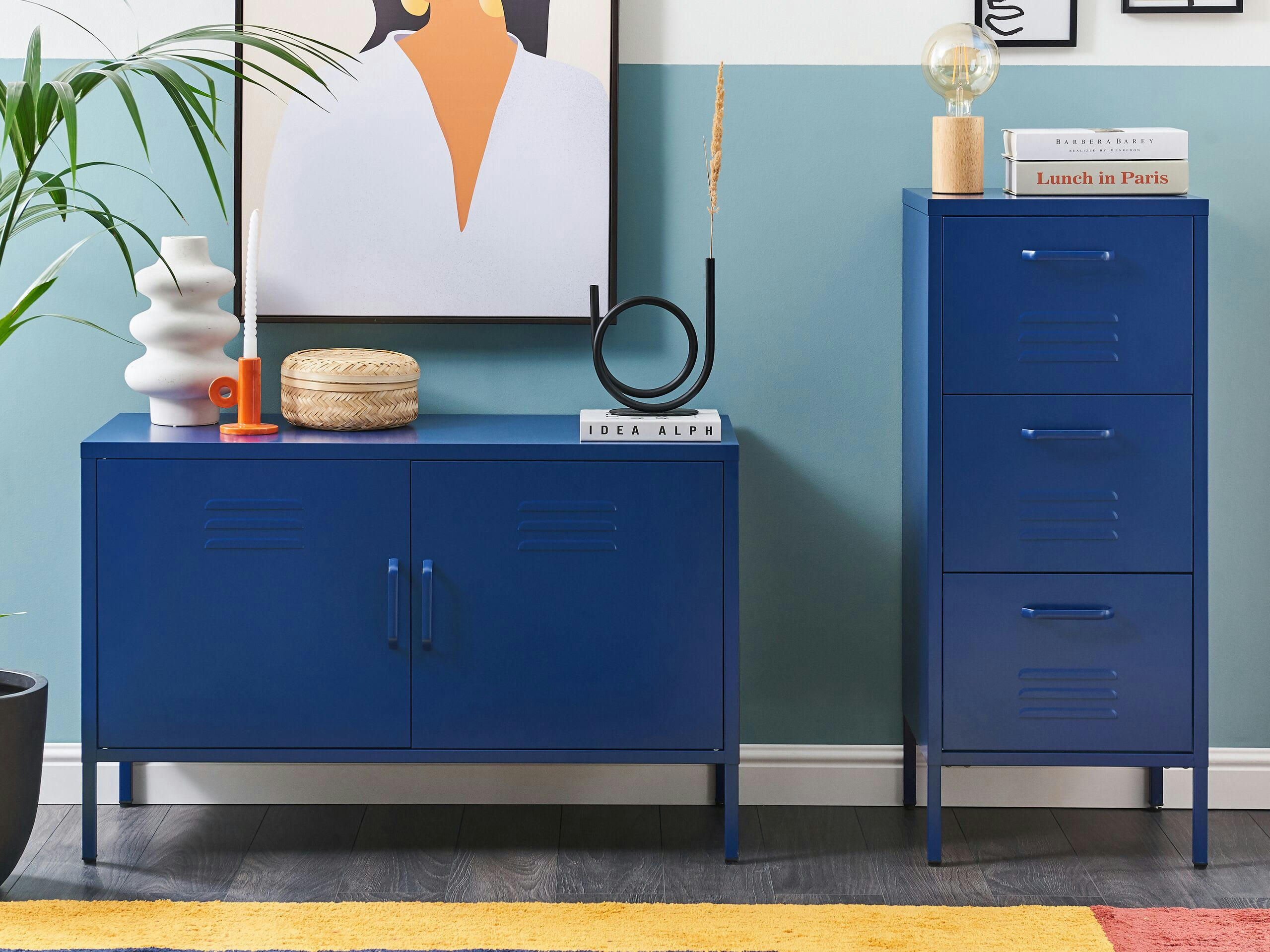 WOSTOK - Commode à 3 tiroirs en métal bleu marine