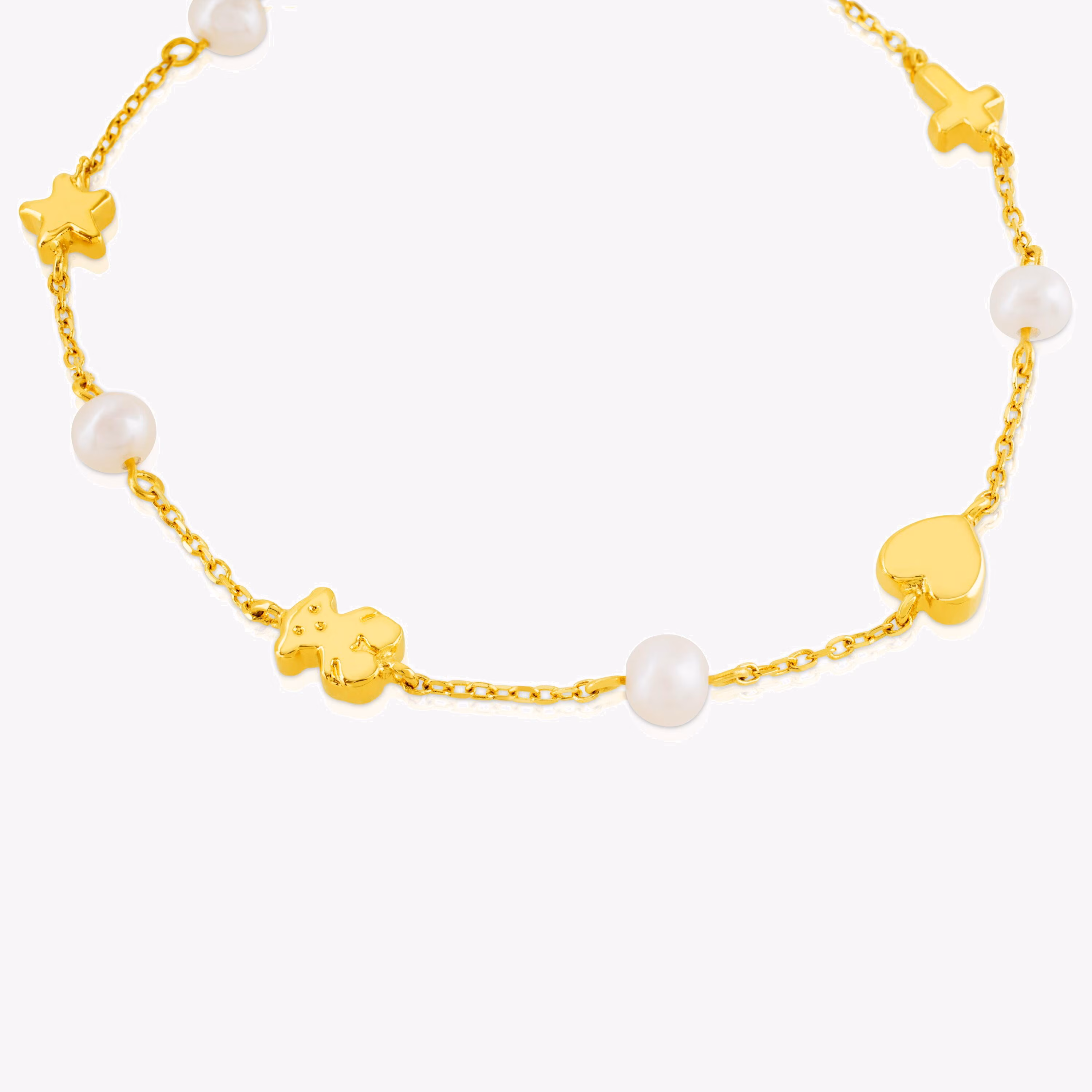 Pulsera de oro motivos cruz, estrella, corazón y oso Sweet Dolls XXS