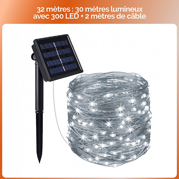 Lot de 2 guirlandes solaires extérieur lumineuses jardin, terrasse - Ampoules LED 8 modes - 32 m - Blanc froid - Linxor