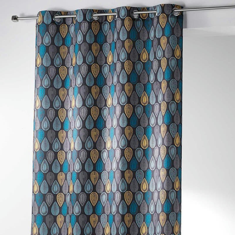 PALPITO - Rideau imprimé gouttes polyester anthracite 260x140cm