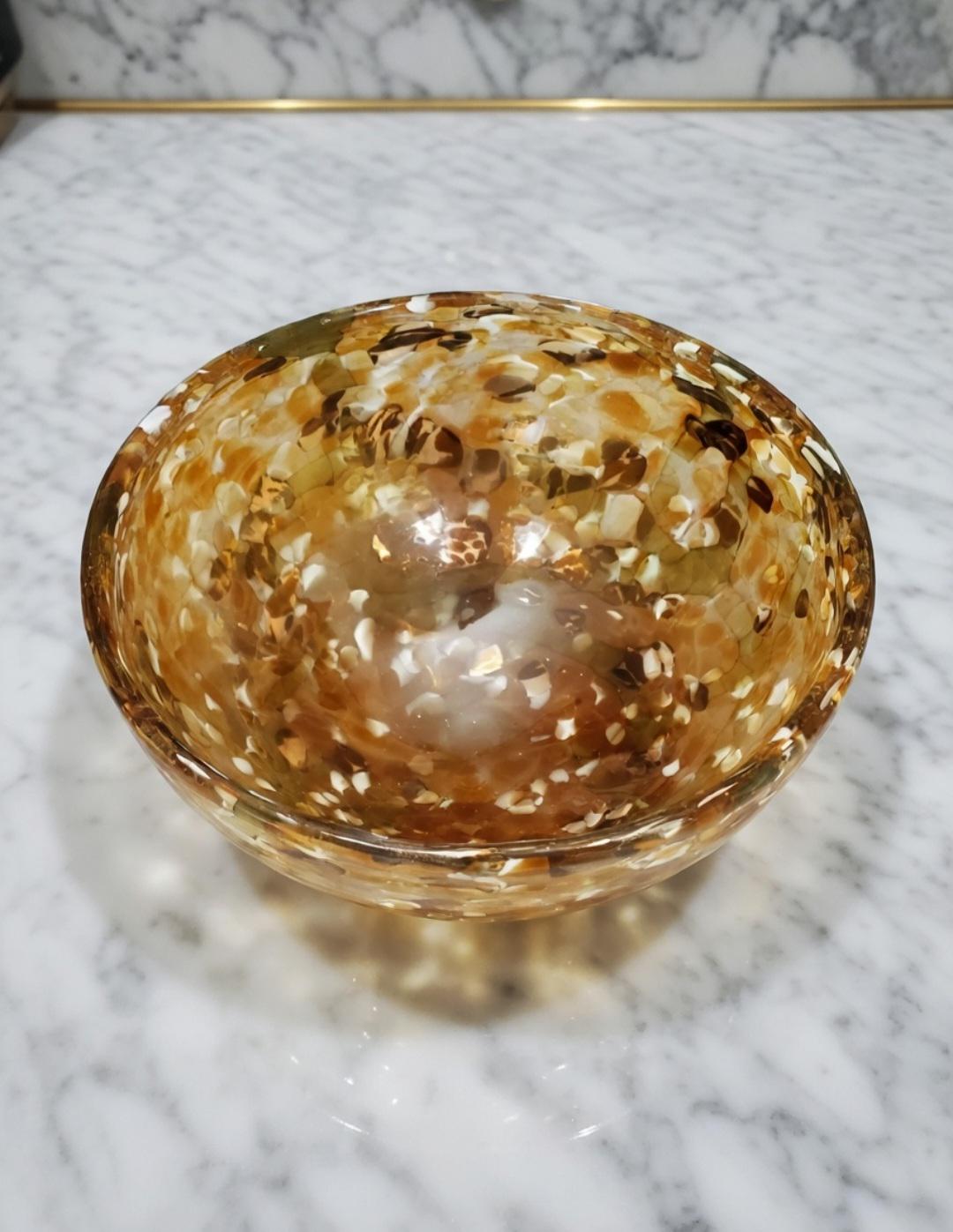Vintage Lenox Art Glass Bowl – Amber Tortoiseshell Confetti Crystal Centerpiece