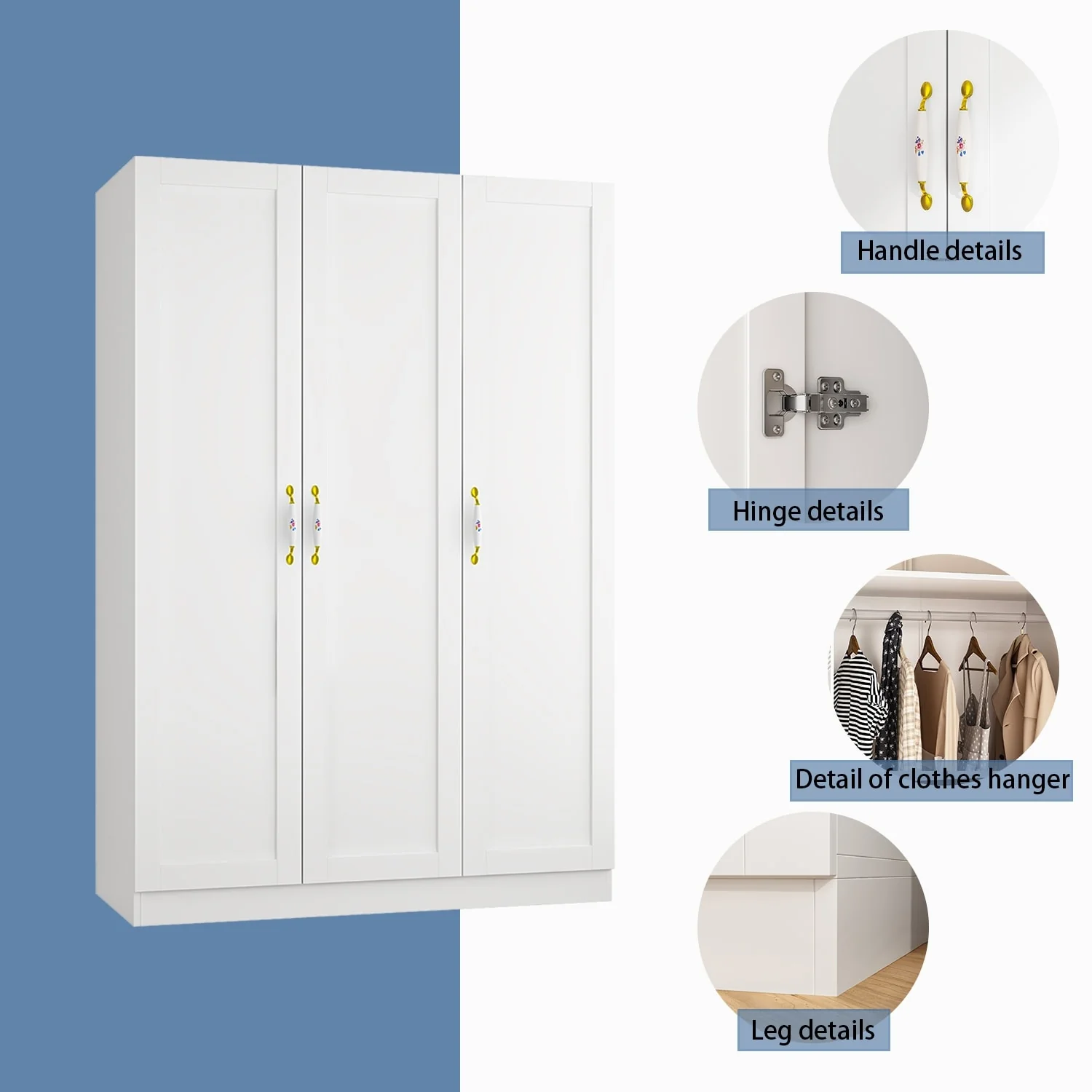 Wardrobe Armoire Shelves Hanging Rod Doors Closet Storage Cabinet