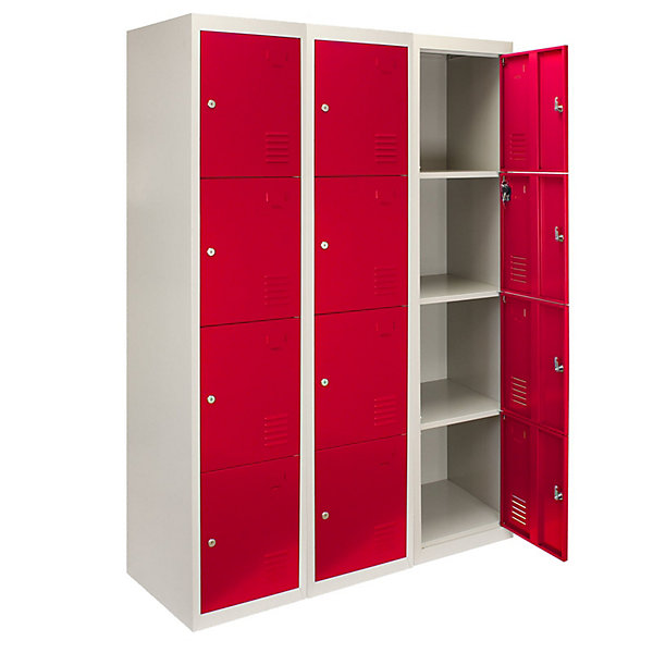 Lot de 3 Casiers de Rangement de 4 Portes en Acier Rouge