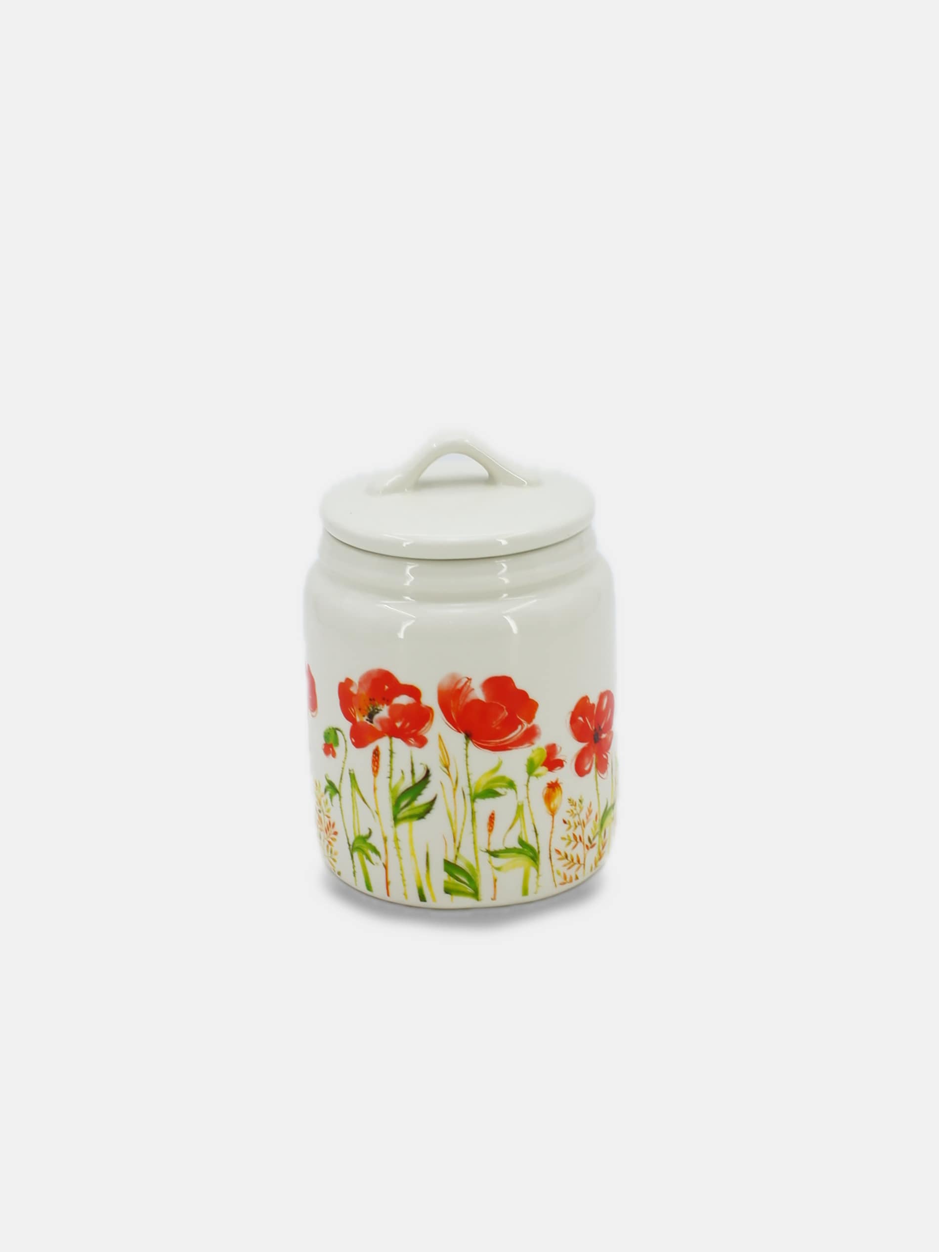 Ceramiczny pojemnik na żywność z pokrywką z motywem kwiatowym