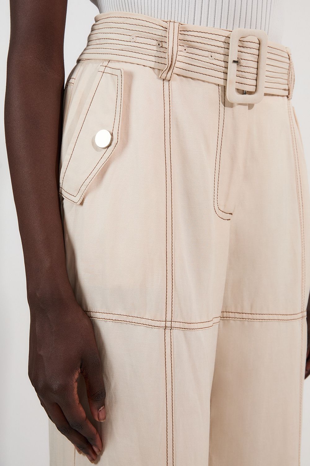 KarenMillen Premium Linen Twill Topstitch Woven Trouser