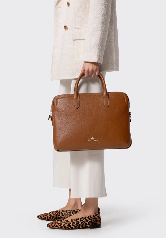 Damska torba na laptopa 15,6” ze skóry naturalnej groszkowej jasny brąz