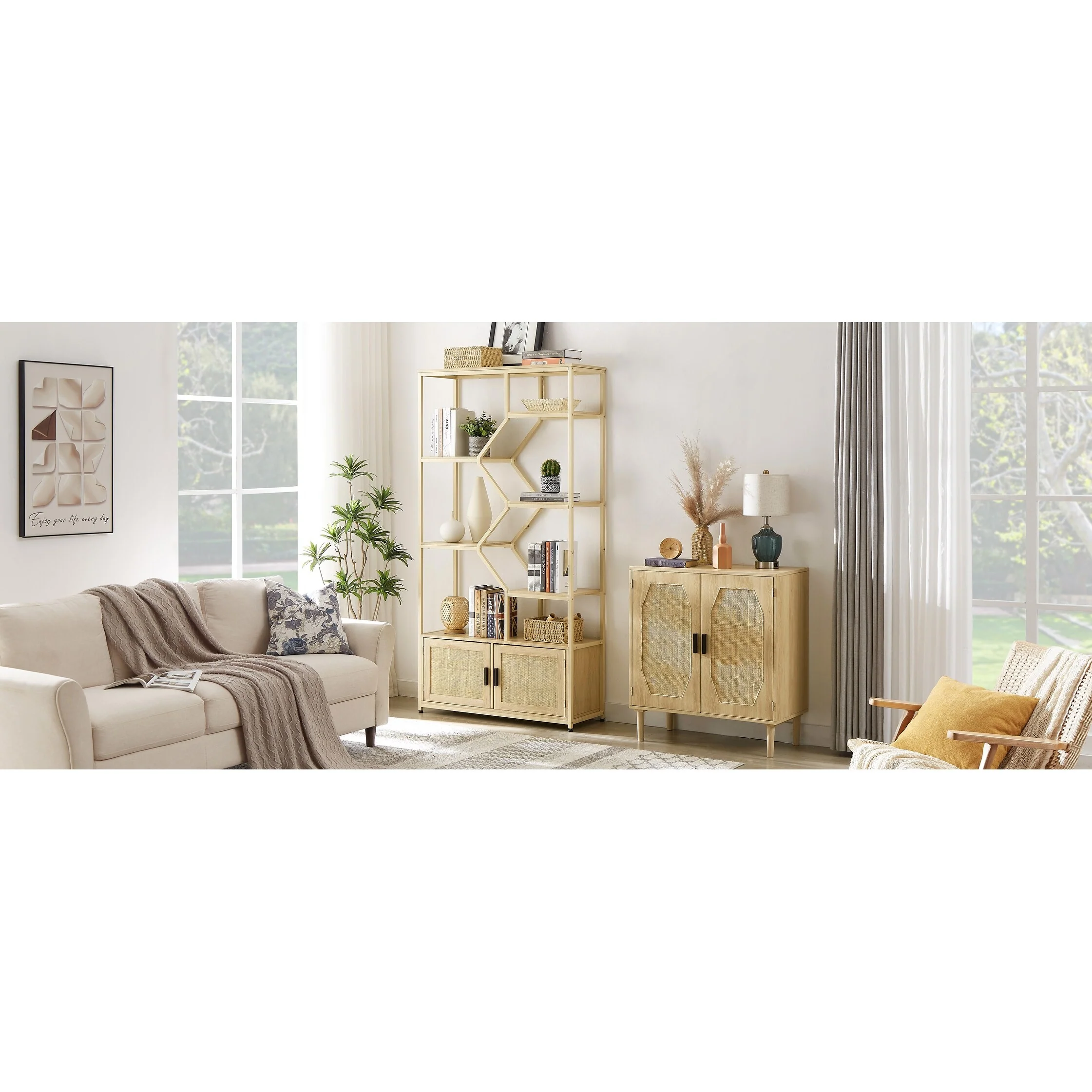 7 tiers Bookcases Storage Rack with cabinet for Living Room Home Offic