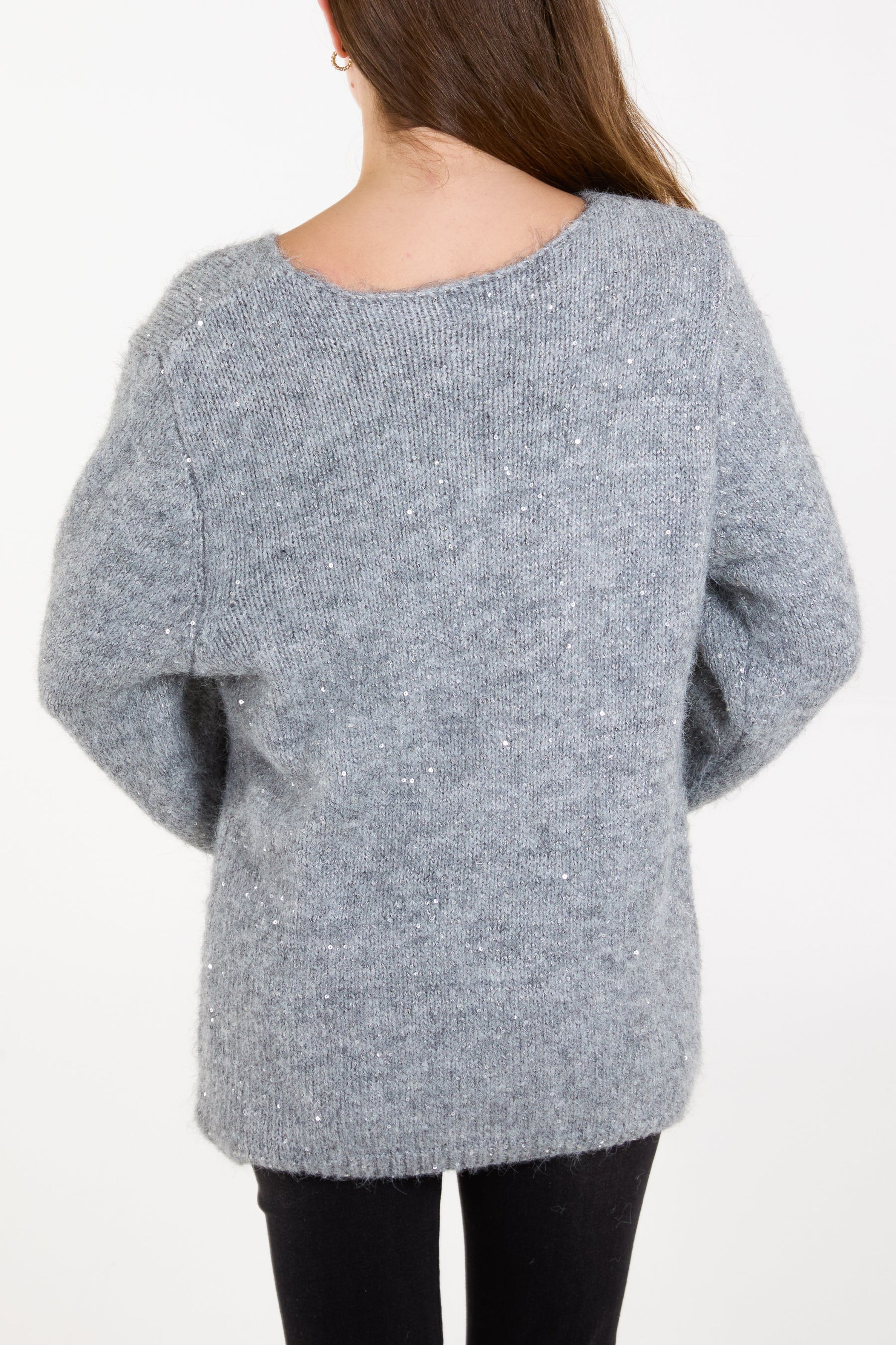 Blue Vanilla Grey Fluffy Sequin Knit Jumper