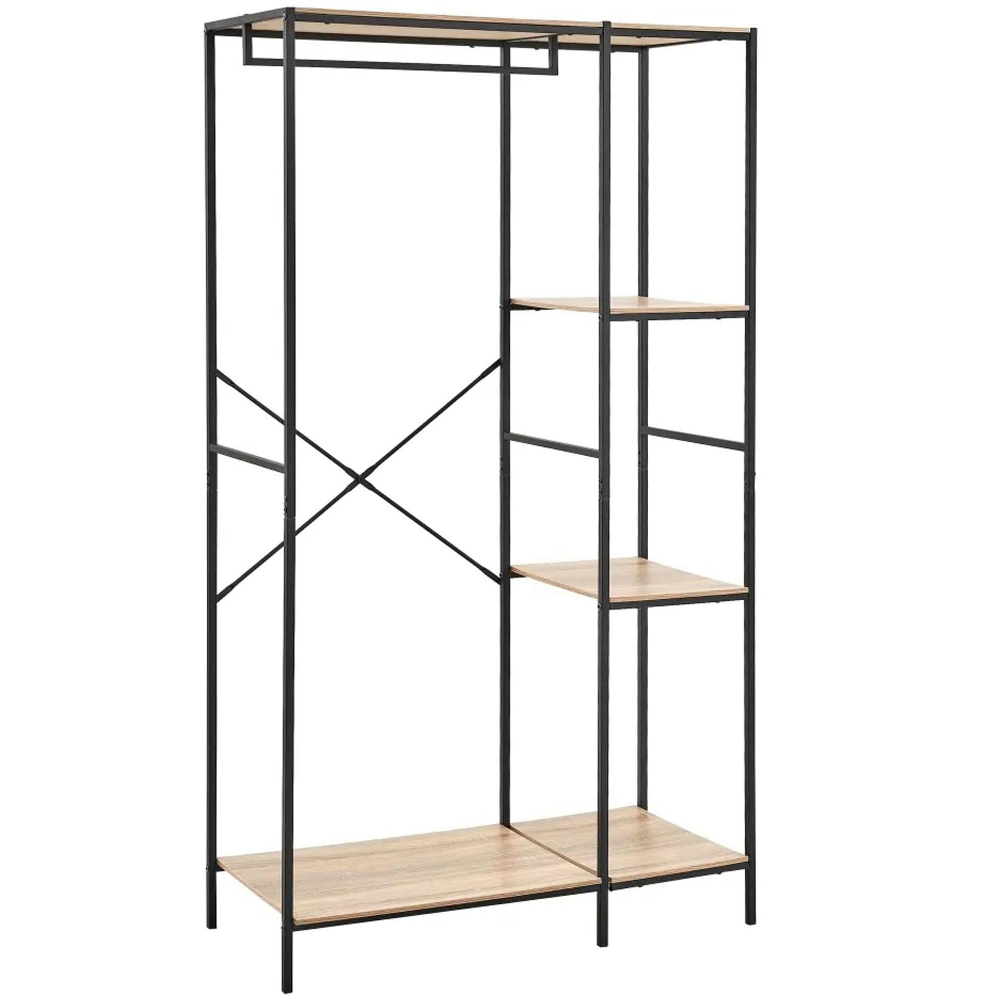 - Étagère avec portant en bois et métal noir 90x40x165cm