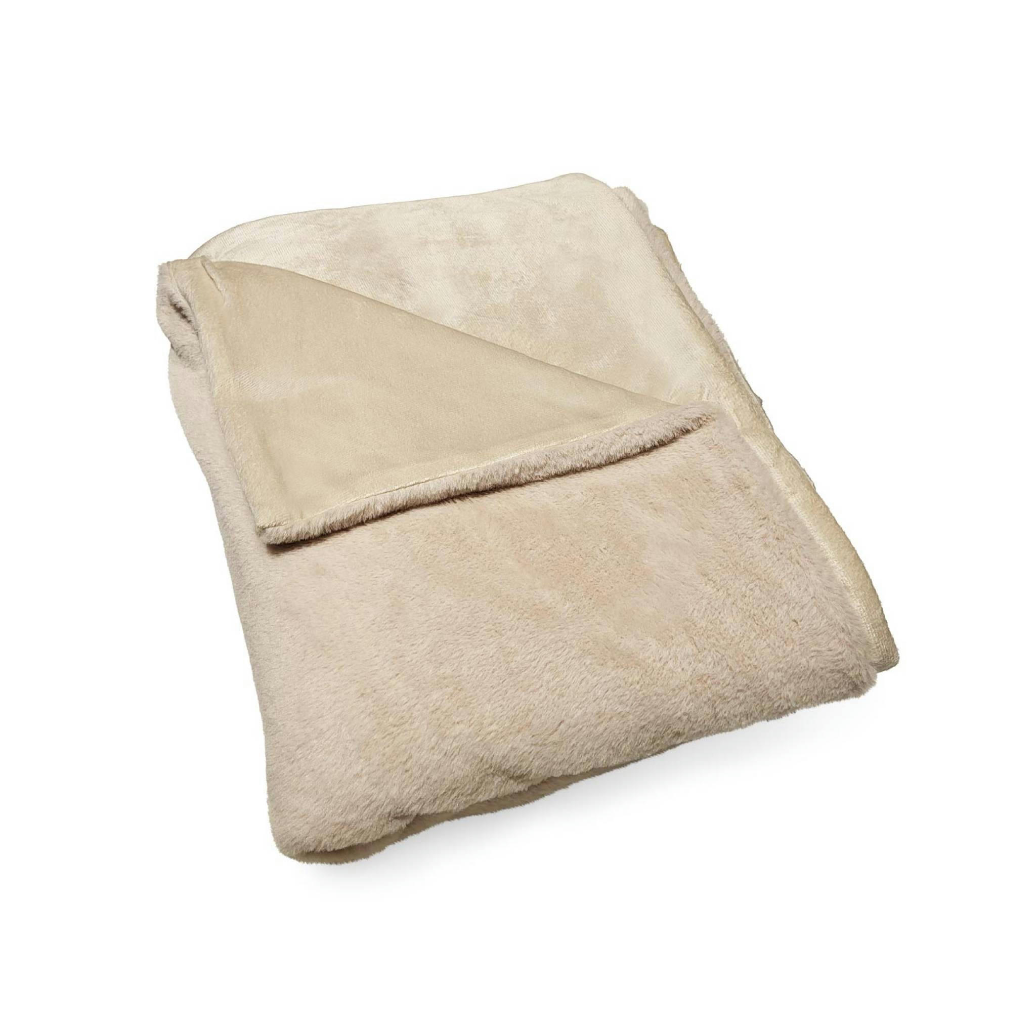 LAPONIE - Plaid fausse fourrure beige 160 x 230cm