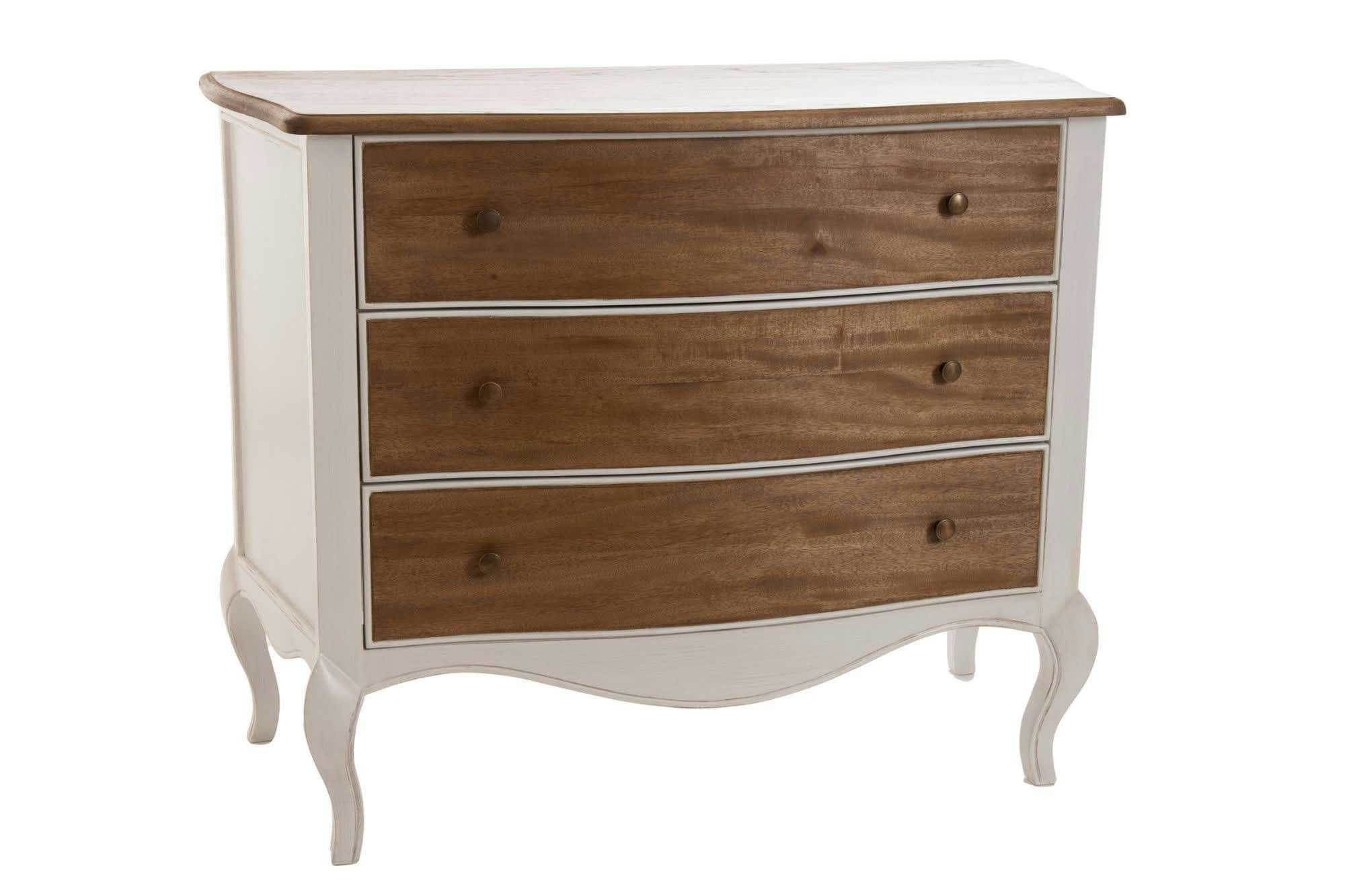 BETSY - Commode baroque bois et blanc cassé 3 tiroirs L100