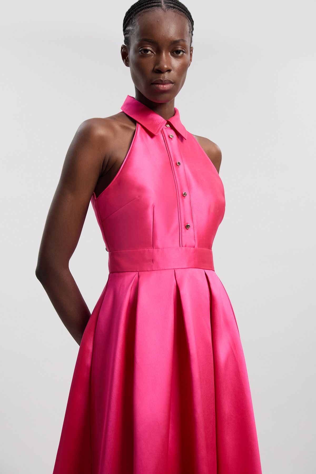 KarenMillen Twill Contrast Collared Woven Maxi Dress