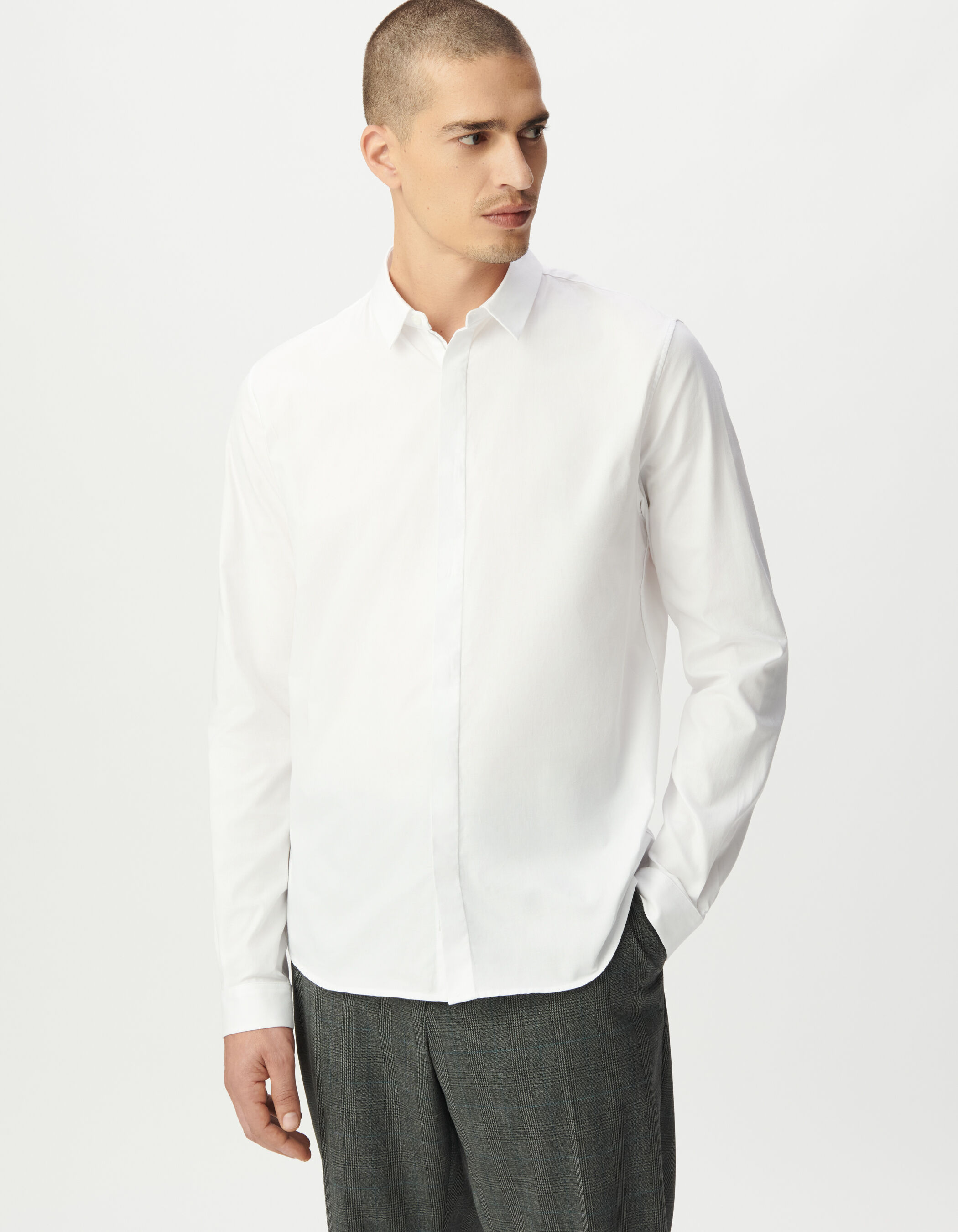 Chemise slim blanche coton bio boutons cachés Homme